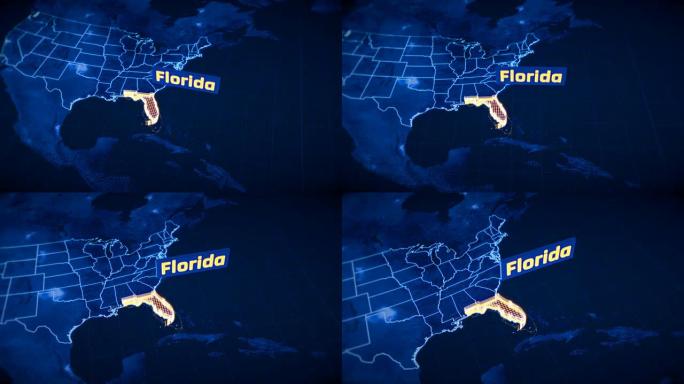 美国佛罗里达州边界3D可视化，现代地图轮廓，旅行