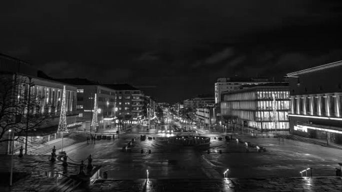 哥德堡市黑白延时摄影车流人流灰片复古