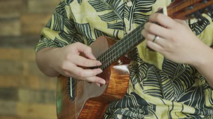 男子在夏威夷玩夏威夷四弦琴