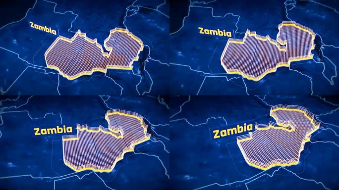 赞比亚国家边界三维可视化，现代地图轮廓，旅行