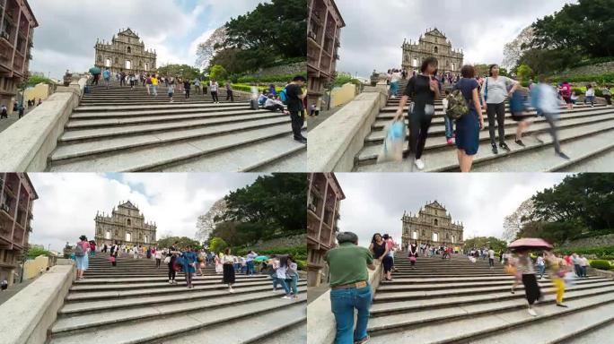 时间流逝: 圣保罗大教堂的废墟吸引了数百名游客，成为澳门的主要景点。中国
