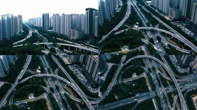 西安市中心第二十字路口的鸟瞰图。