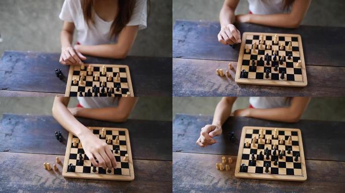 下棋的年轻女子下棋的年轻女子象棋