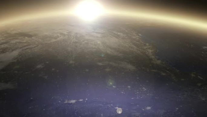 从太空旋转地球。美国上空的夜灯和日出图像。