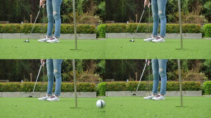 慢动作射击: 女子推杆高尔夫球