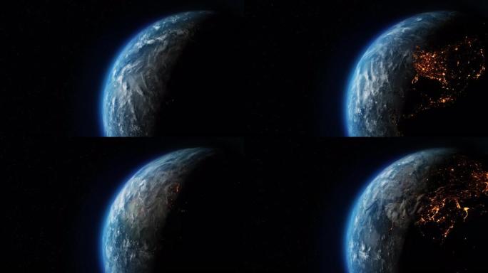 行星地球缓慢旋转昼夜循环动画