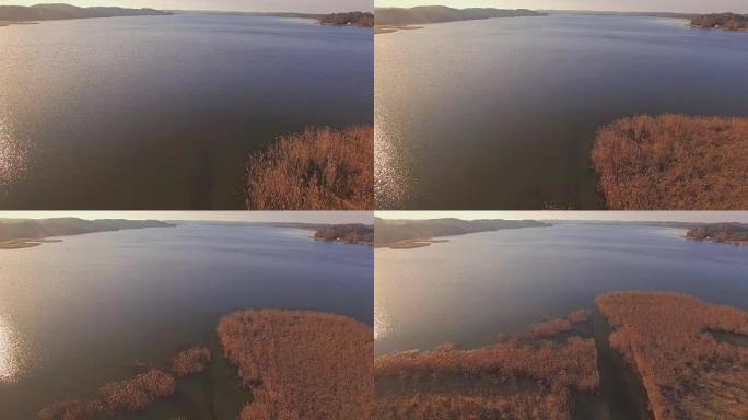 空中: 早春的巴伐利亚 “Waginger See” 湖