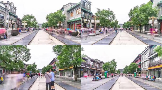 北京商业街上拥挤的人。延时过度