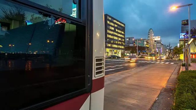 延时: 日本樱木日落时名古屋市景和行人