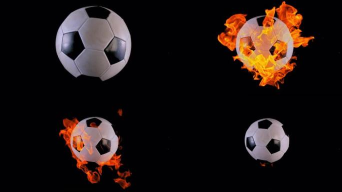 SLO MO LD足球接近摄像机，着火，随着球落下而熄灭