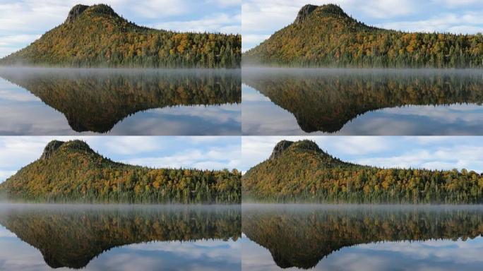加拿大魁北克省的自然森林秋湖