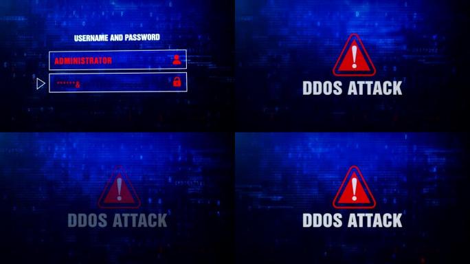 DDOS攻击警报警告错误消息在屏幕上闪烁。