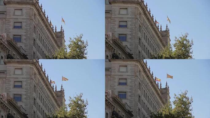 巴塞罗那加泰罗尼亚建筑旗帜