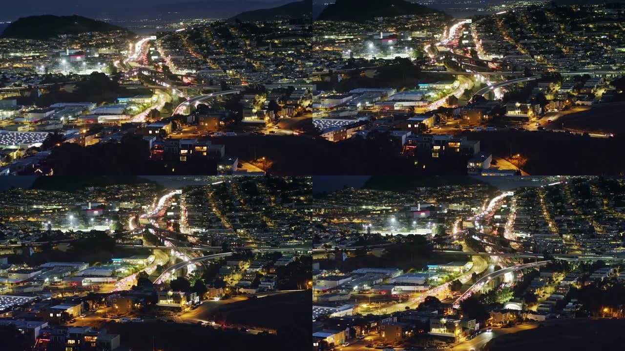 旧金山夜间交通-鸟瞰图