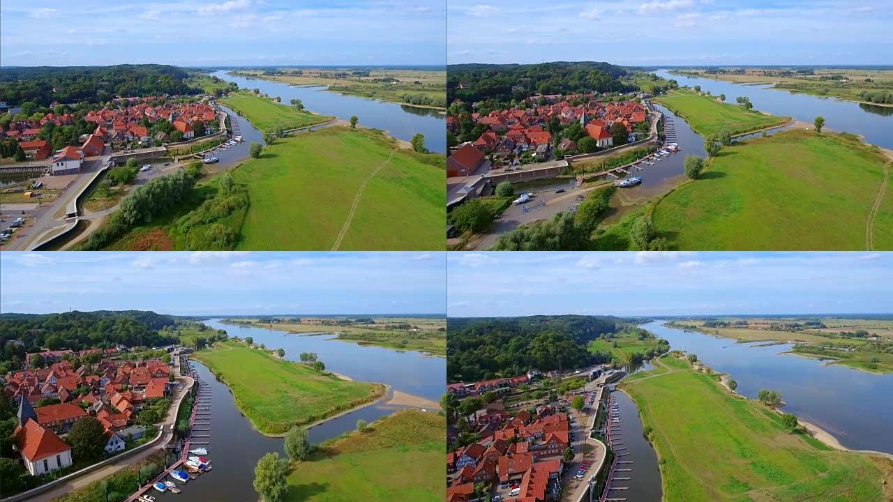 德国下萨克森州希扎克尔河和易边河的鸟瞰图