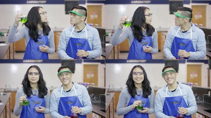 在科学实验室学习的大学生