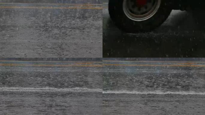 特写镜头水面下雨。