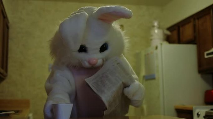 复活节兔子读报纸