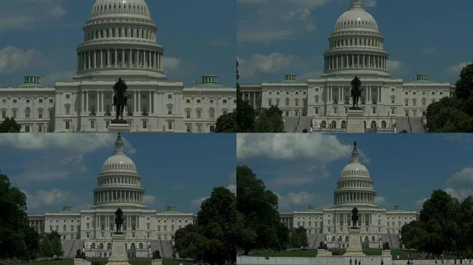 美国国会大厦圆顶和格兰特雕像在华盛顿缩小-4k/UHD