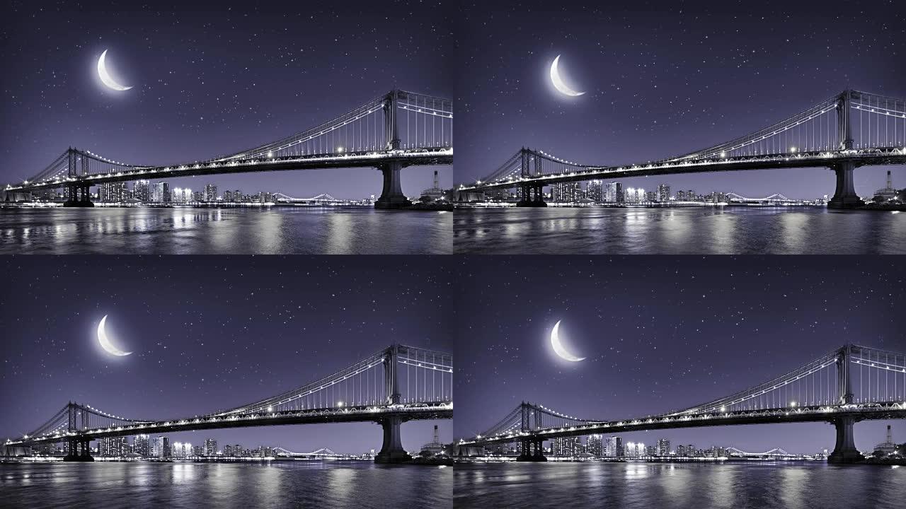 纽约曼哈顿大桥城市建筑快速发展航拍延时国