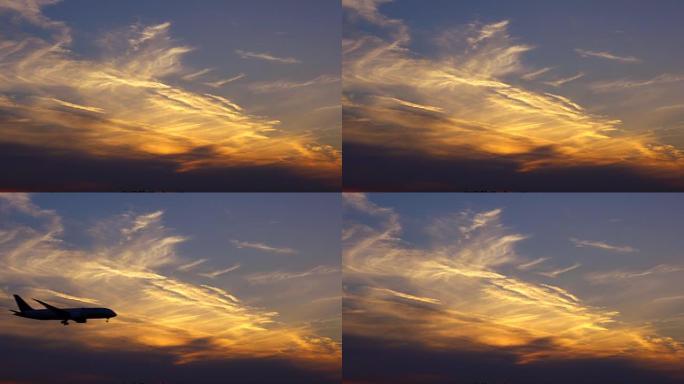 飞机在日落时着陆
