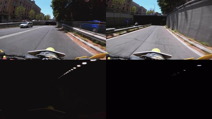Enduro摩托车骑行城市视点: 走出隧道