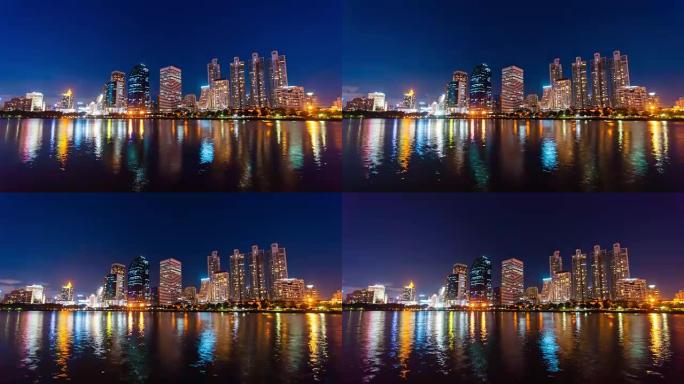 时光倒流，城市景观与水面的倒影