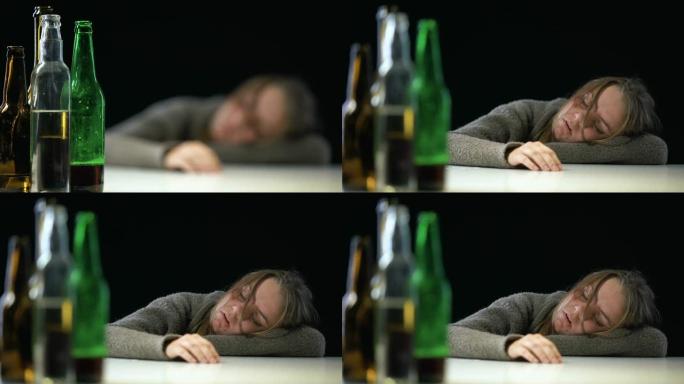 嗜酒成瘾的女性睡在桌上后喝酒，对健康有害
