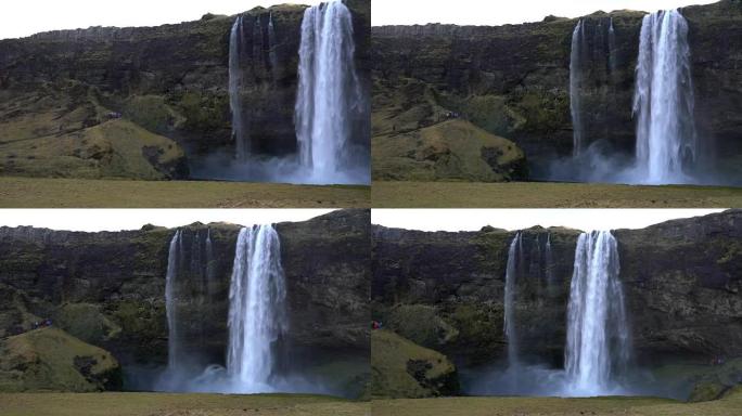 冰岛塞尔贾兰德斯福斯瀑布的平移镜头