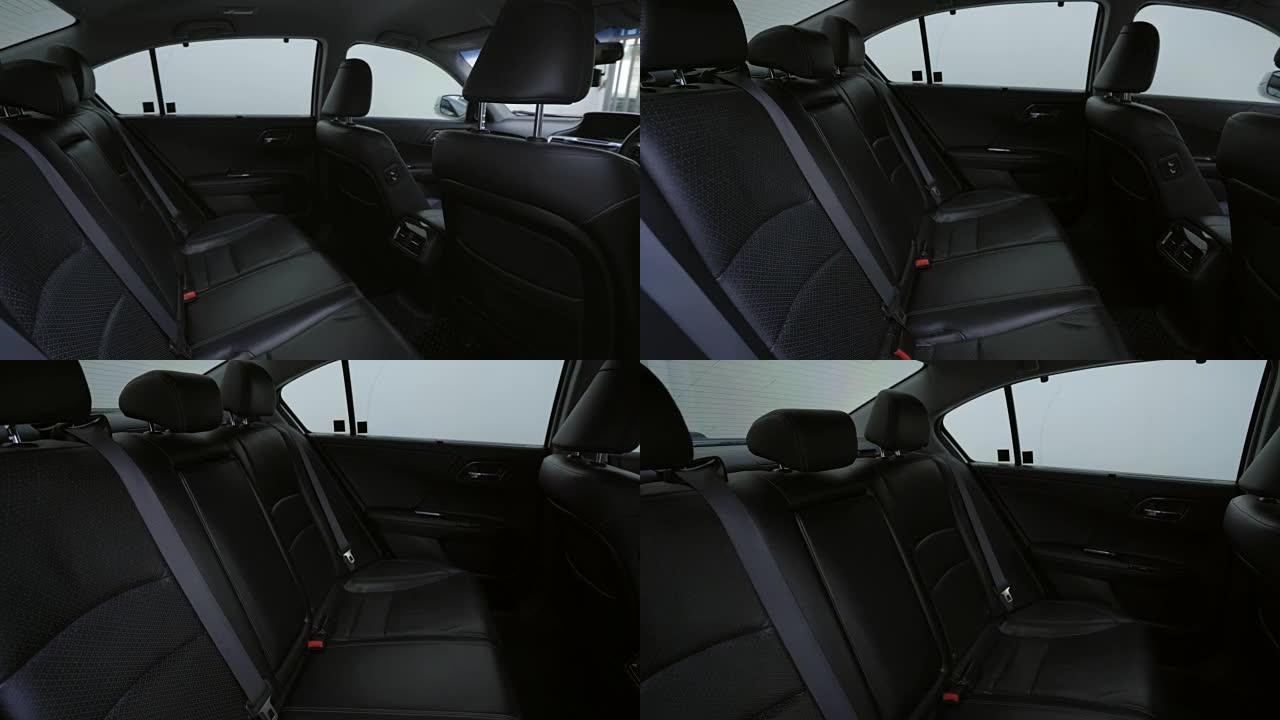 多莉拍摄4k剪辑镜头清洁控制台现代汽车，黑色室内设计。