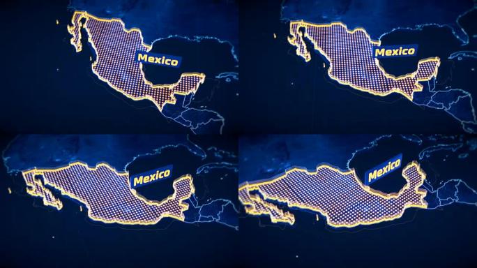 墨西哥国家边界3D可视化，现代地图轮廓，旅行