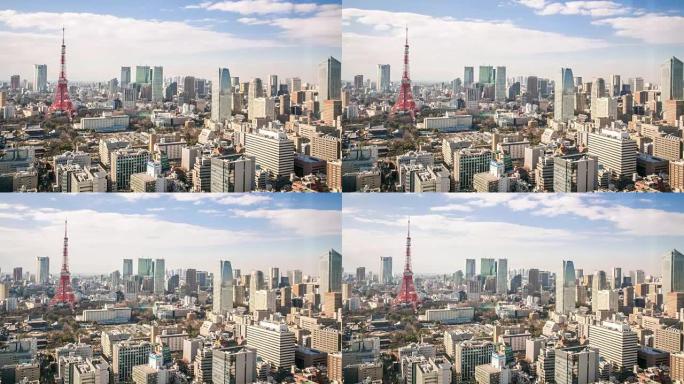 延时: 日本东京塔城市景观
