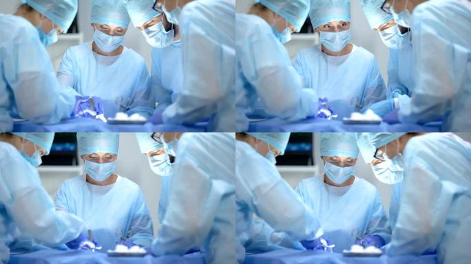 进行心胸外科手术，医院手术的认真外科医生团队