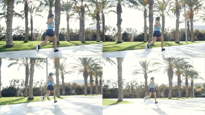 在阳光下奔跑美女外国运动健身奋斗拼搏