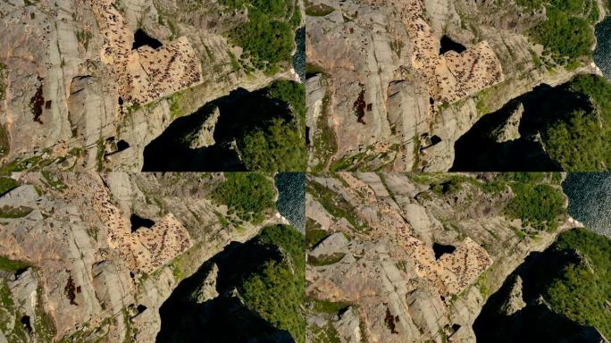 航拍镜头讲坛岩石Preikestolen美丽的自然挪威