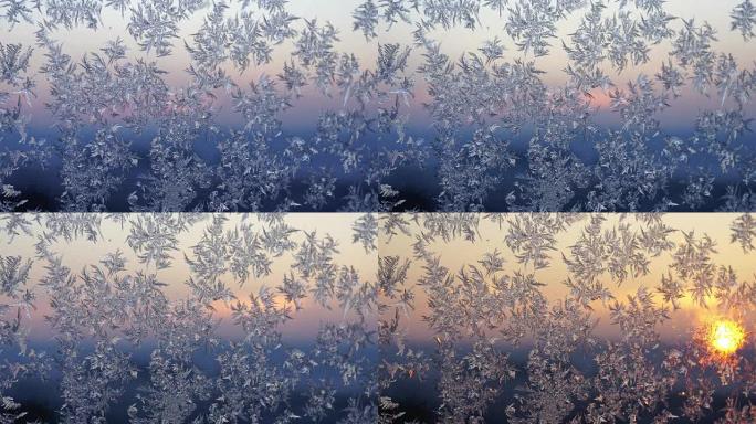 霜，玻璃上的霜，日出，