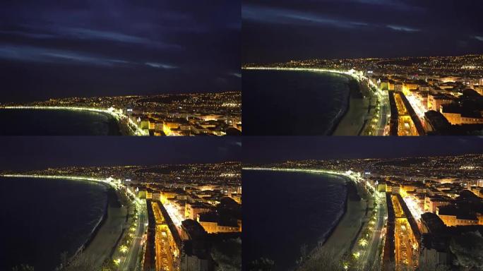 法国里维埃拉尼斯海滩港的电影倾斜镜头