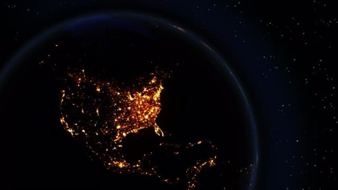 行星地球城市的夜晚照亮了空间站。
