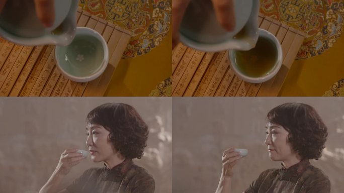 茶道功夫茶文化传承茶道旗袍美女倒茶喝茶