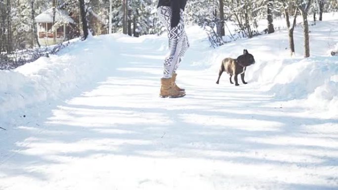 女人和她的狗之间的冬季魔法