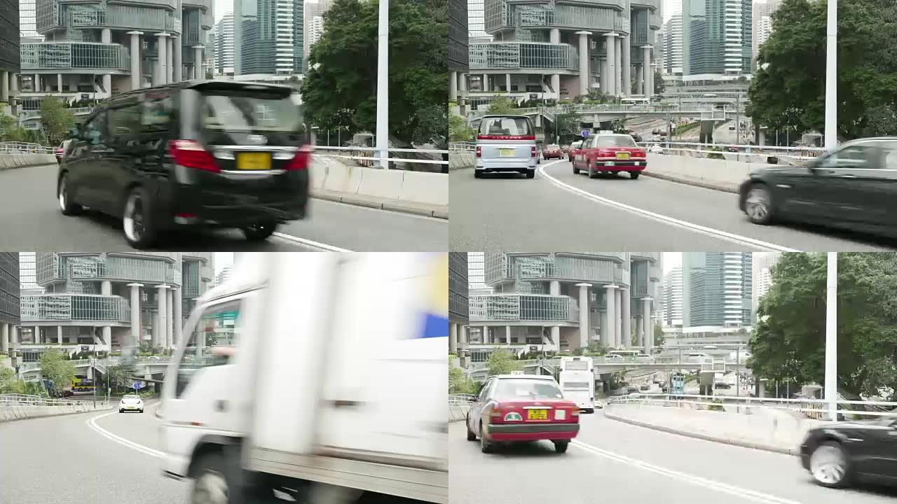 香港城市街道和现代建筑交通繁忙，延时4k