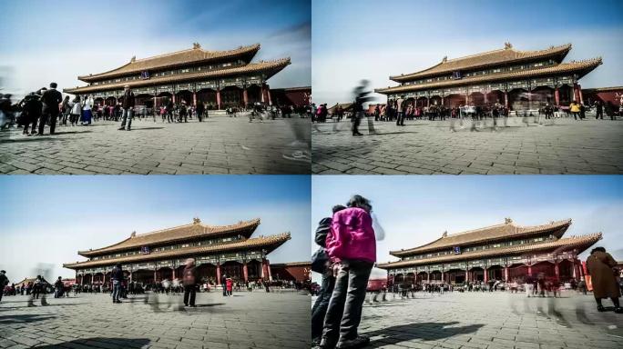 拥挤的游客在紫禁城游荡，中国北京