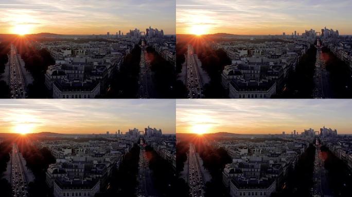 巴黎拉德芳斯的日落。