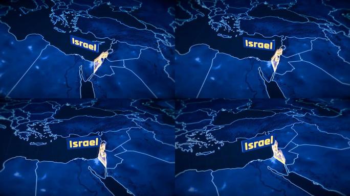 以色列国家边界3D可视化，现代地图轮廓，旅行