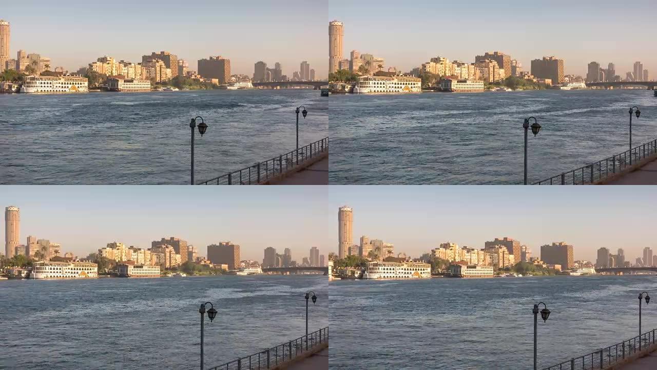 埃及开罗市尼罗河的时间流逝