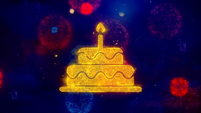 彩色烟花颗粒上的生日蛋糕图标符号。