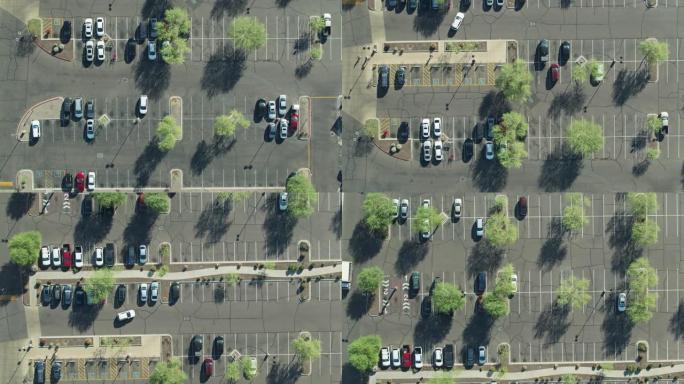 地面停车场的自上而下的无人机拍摄