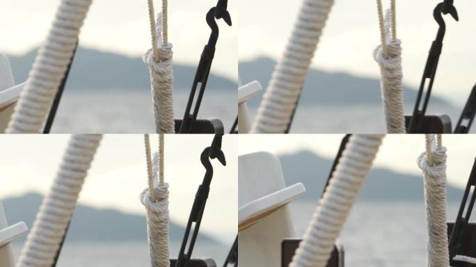 帆船绑绳的细节照片