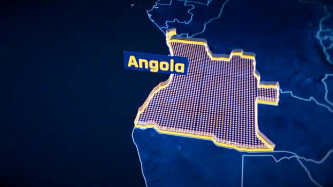 安哥拉国家边界三维可视化，现代地图轮廓，旅行