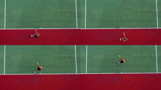 网球女子的鸟瞰图打网球俯拍